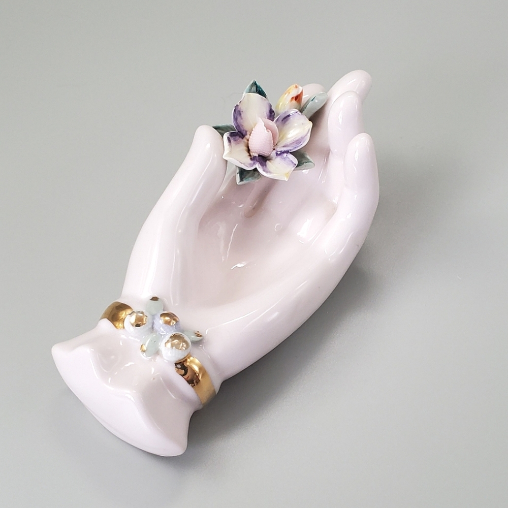 Elegant Lt. Pink Ceramic Ring Holder with Floral Accent Made In Japan